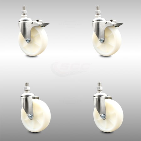 Service Caster 5 Inch 316SS Nylon Wheel Swivel 10mm Threaded Stem Caster Lock Brake, 2PK SCC-SS316TSTTL20S514-NYS-M1015-2-S2